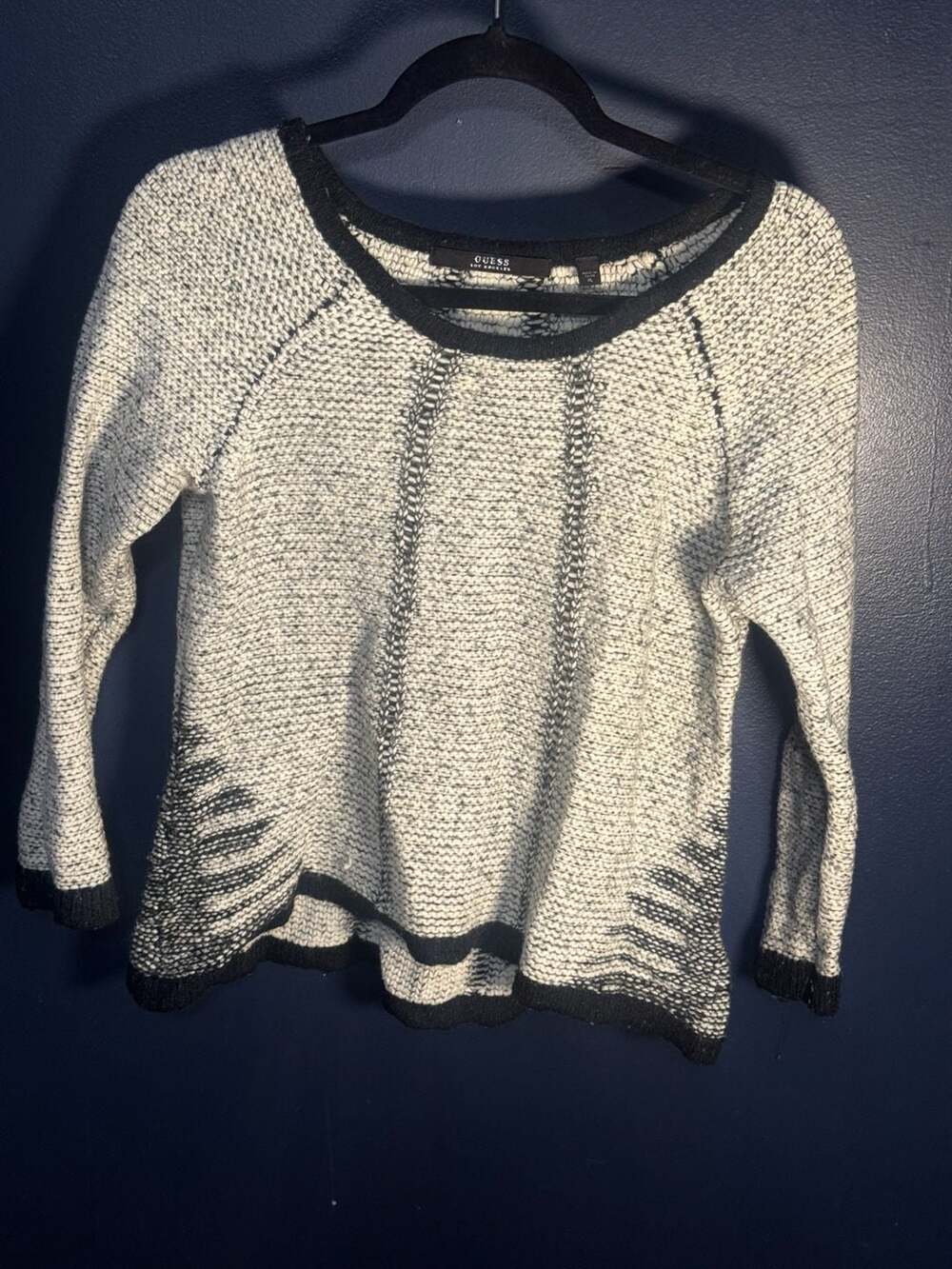 GUESS Los Angeles Black and White Marled Knit Wool Blend Sweater